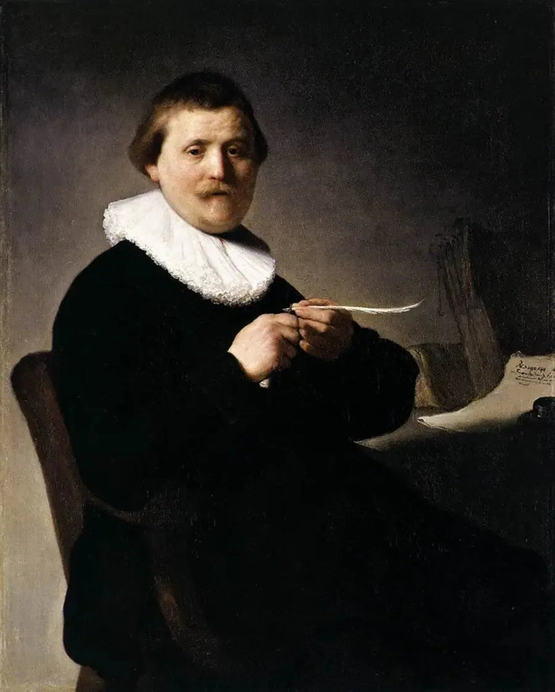 Porträt eines Mannes, der seine Feder schneidet - Rembrandt
