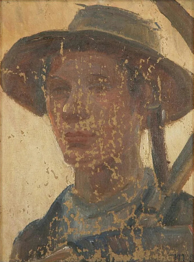 Porträt eines jungen Mannes mit einer Sense. – Michael Peter Ancher