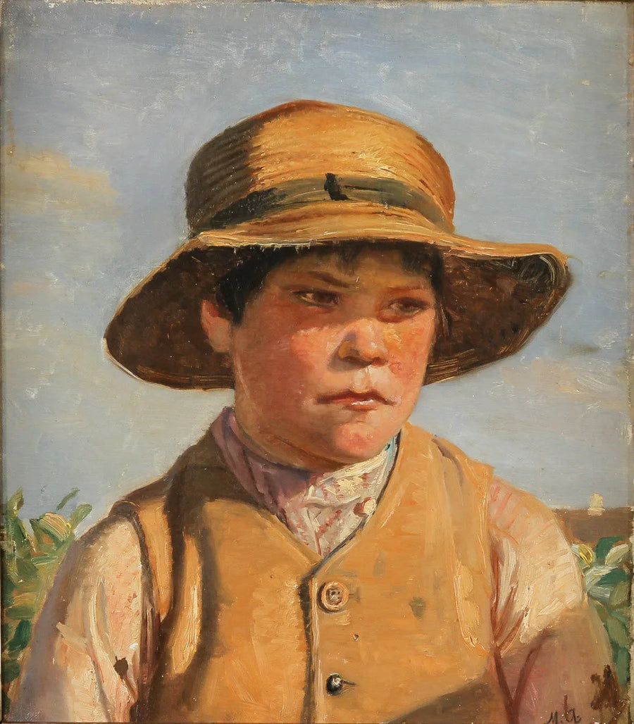 Porträt eines jungen Mannes mit Strohhut. – Michael Peter Ancher