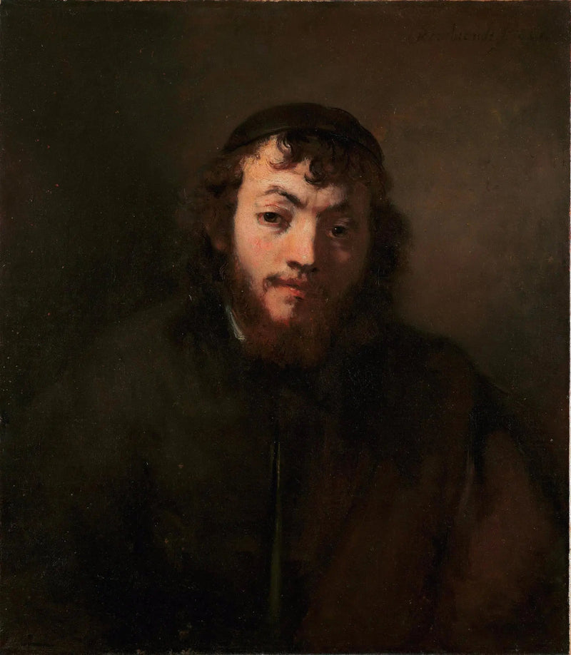 Porträt eines jungen Mannes mit Bart und Kappe - Rembrandt