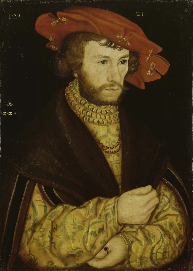 Porträt eines jungen Mannes mit Bart und rotem Barett - Lucas Cranach der Ältere