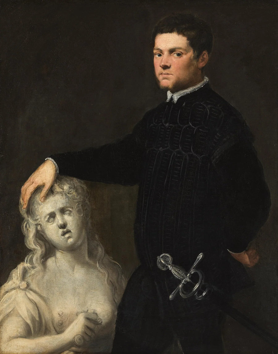 Porträt eines jungen Mannes mit einer Skulptur von Lucretia - Tintoretto - Jacopo Tintoretto