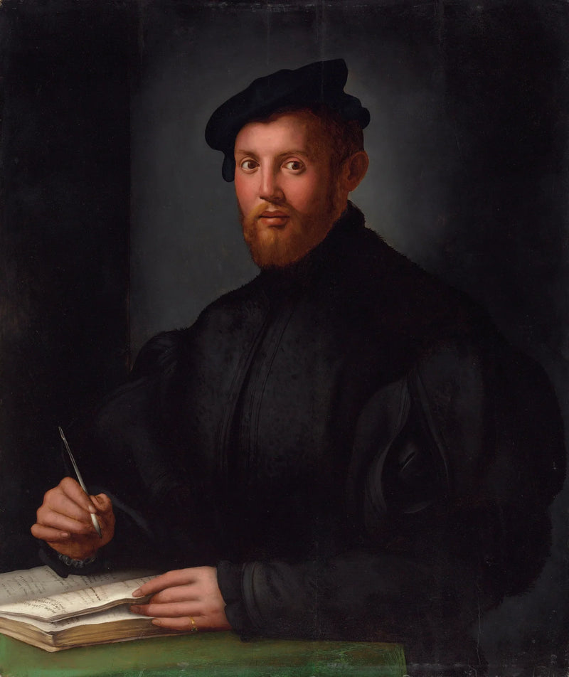 Porträt eines jungen Mannes in Schwarz mit einem Buch - Bronzino