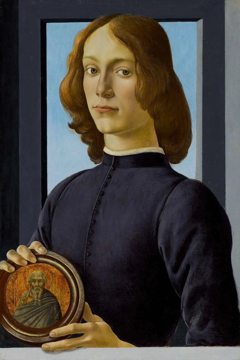Porträt eines jungen Mannes mit einem Medaillon - Sandro Botticelli