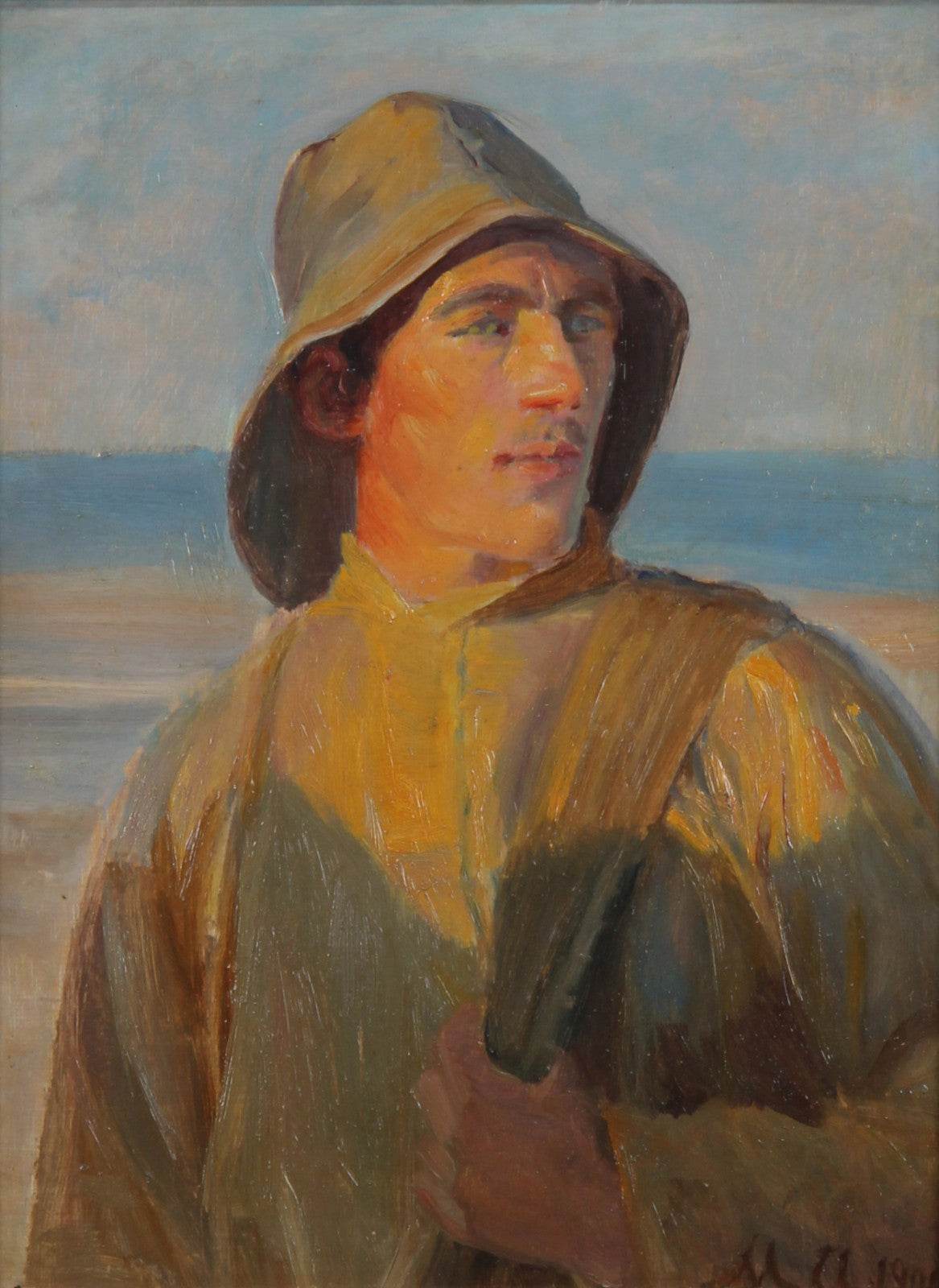 Portrait d'un jeune pêcheur avec un ciré. 1900. - Michael Peter Ancher image 1 copie peinte à la main à l’huile