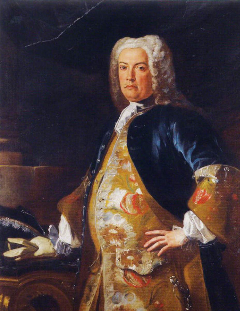 Portrait eines Adligen, im Viertelprofil, der seine rechte Hand, mit einem Handschuh, auf eine Konsole stützt - Francesco Solimena