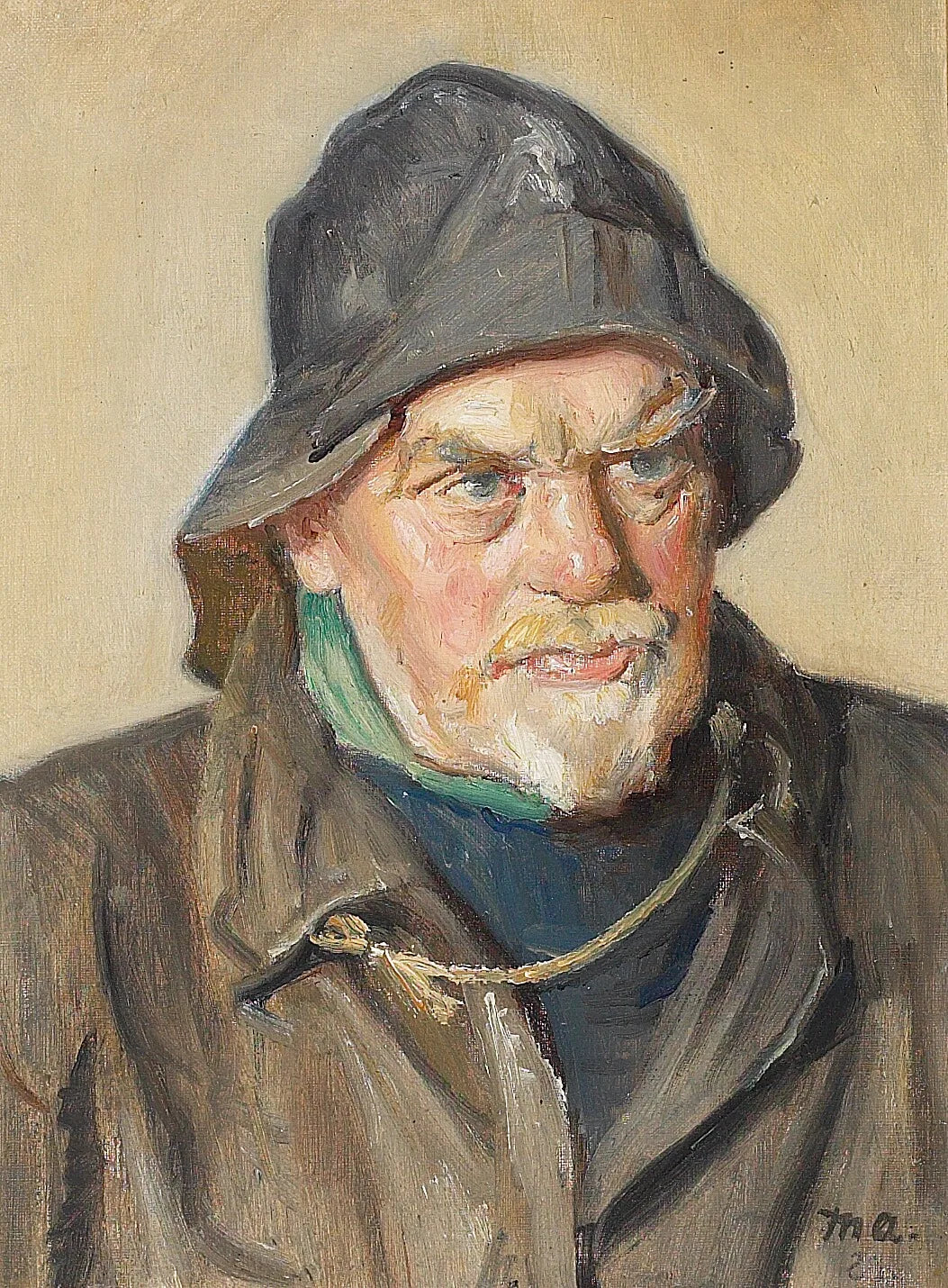 Portrait d'un pêcheur portant un ciré. - Michael Peter Ancher image 1 reproduction d’œuvre d’art à l’huile