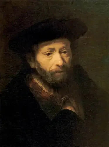 Porträt eines alten bärtigen Mannes mit einer Hand in seinem Mantel - Rembrandt