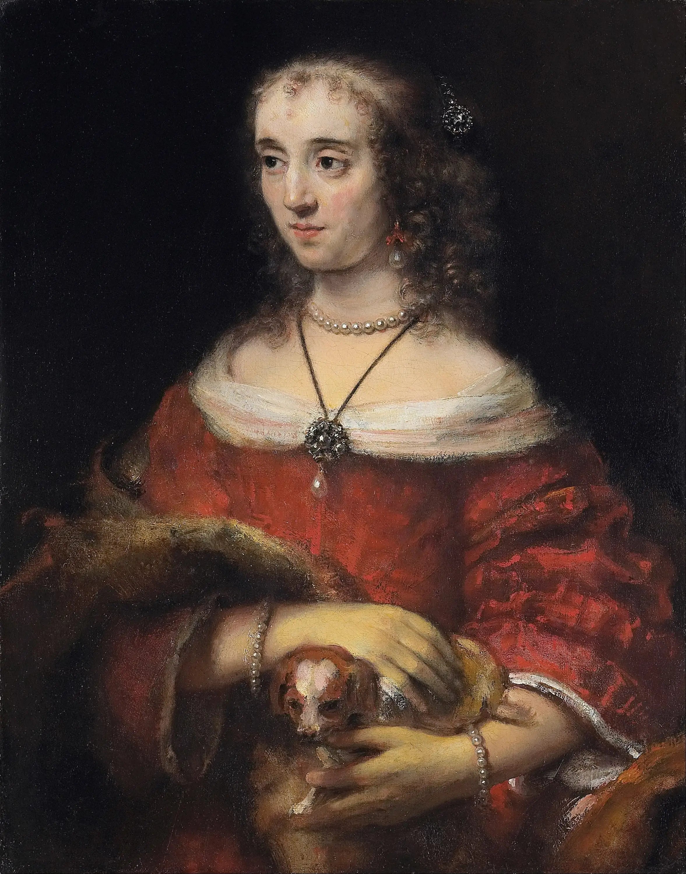 Portrait d'une dame avec un chien de poche - Rembrandt image 1 copie de tableau peinte à la main