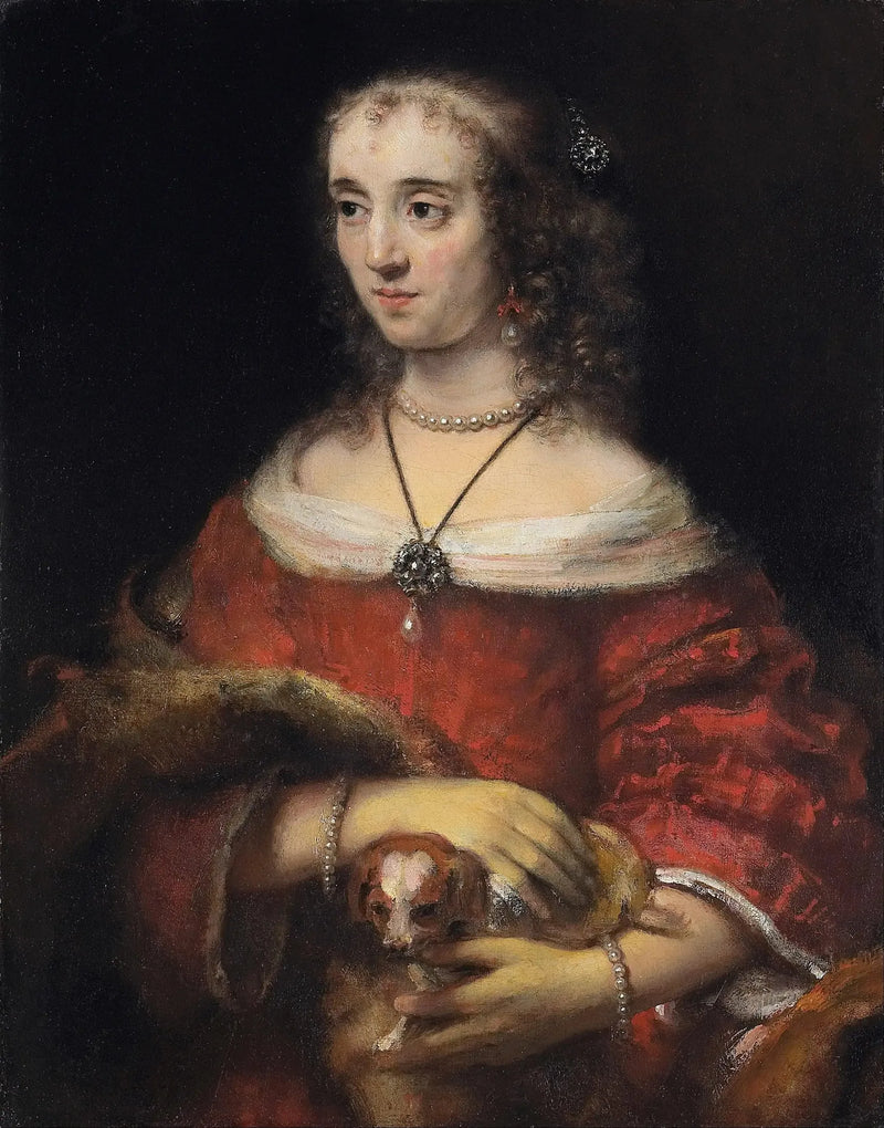 Porträt einer Dame mit einem kleinen Hund - Rembrandt