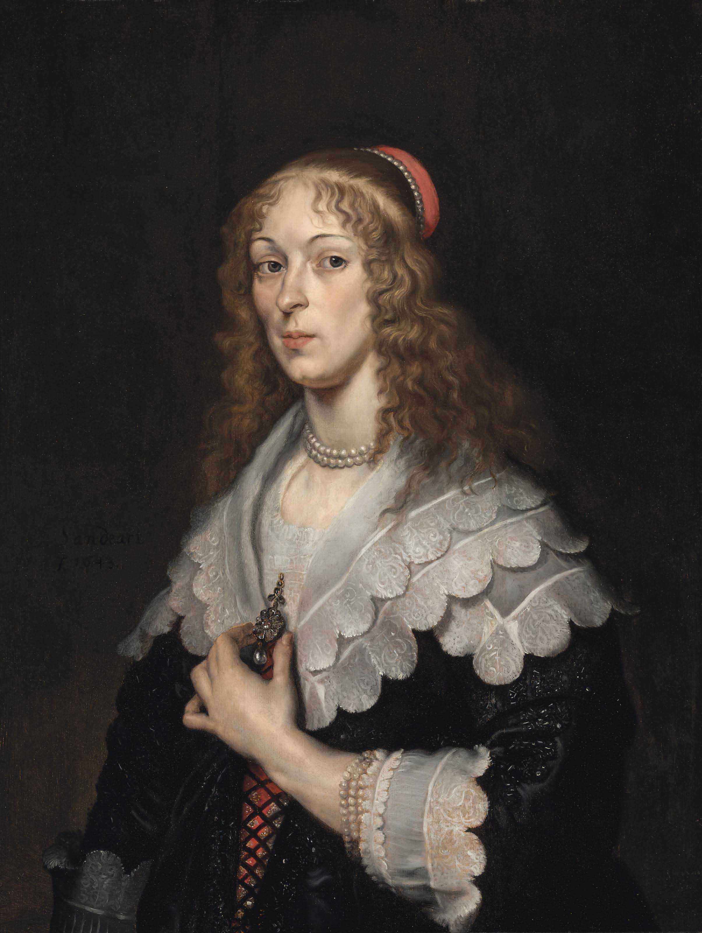 Portrait d'une dame, buste, en robe noire brodée - Joachim von Sandrart image 1 reproduction réalisée par Alpha Reproduction