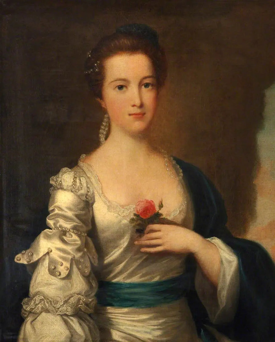 Porträt einer Dame in weißem Satinrock - Joshua Reynolds