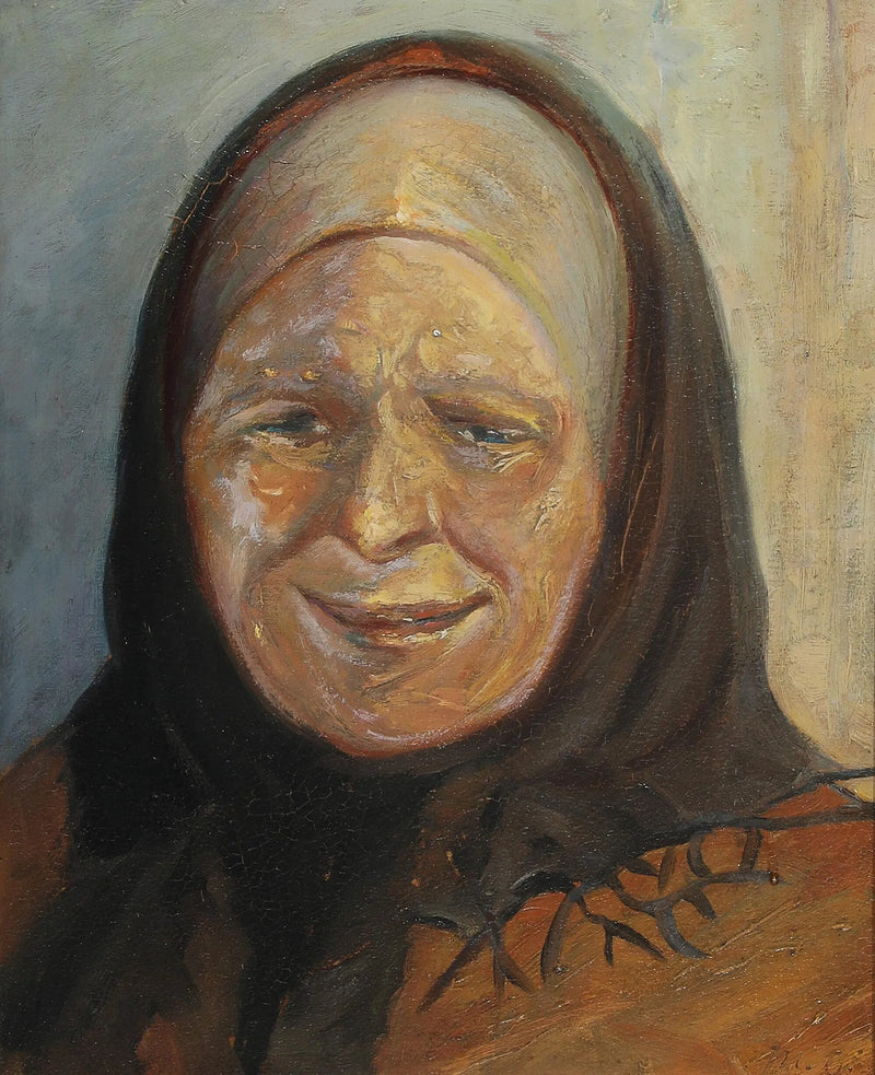 Porträt einer älteren Frau aus Skagen, deren linkes Kinn von Sonnenlicht reflektiert wird. – Michael Peter Ancher