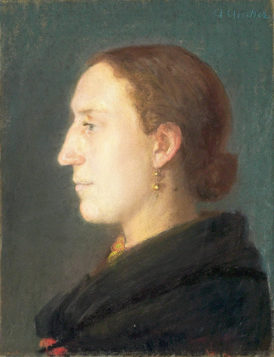 Porträt einer sitzenden Frau, die nach vorne blickt und nach rechts gewandt ist. – Anna Ancher