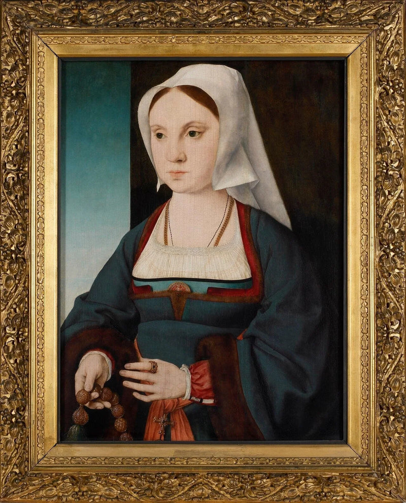 Portrait einer Frau mit einem Rosenkranz - Joos van Cleve