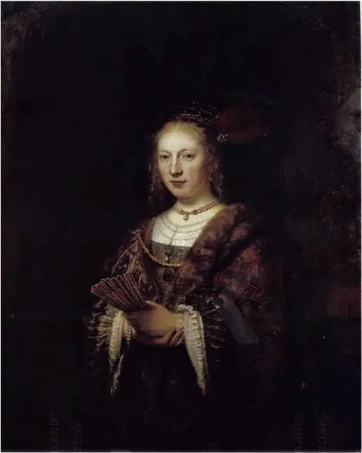 Porträt einer Frau mit einem Fächer - Rembrandt