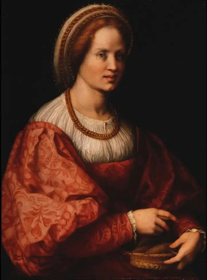 Porträt einer Frau mit einem Korb aus Kohlestiften - Andrea del Sarto