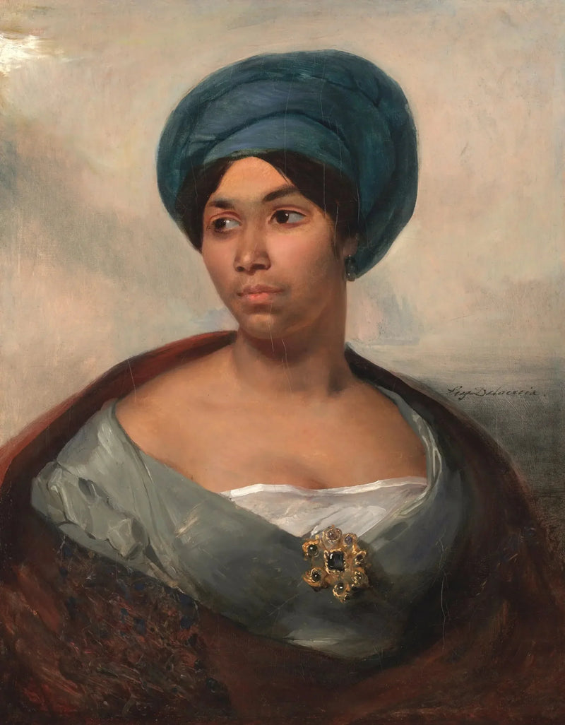 Porträt einer Frau mit einem blauen Turban - Eugène Delacroix