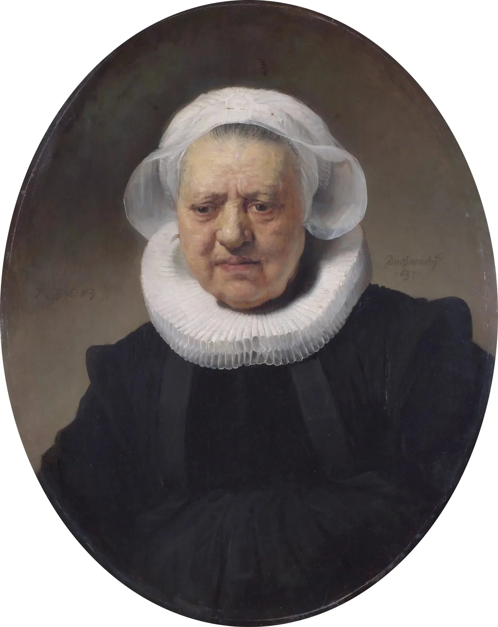 Portrait d'une femme de 83 ans (peut-être Aechje Claesdr, mère de Dirck Jansz Pesser) - Rembrandt image 1 reproduction artisanale de tableau