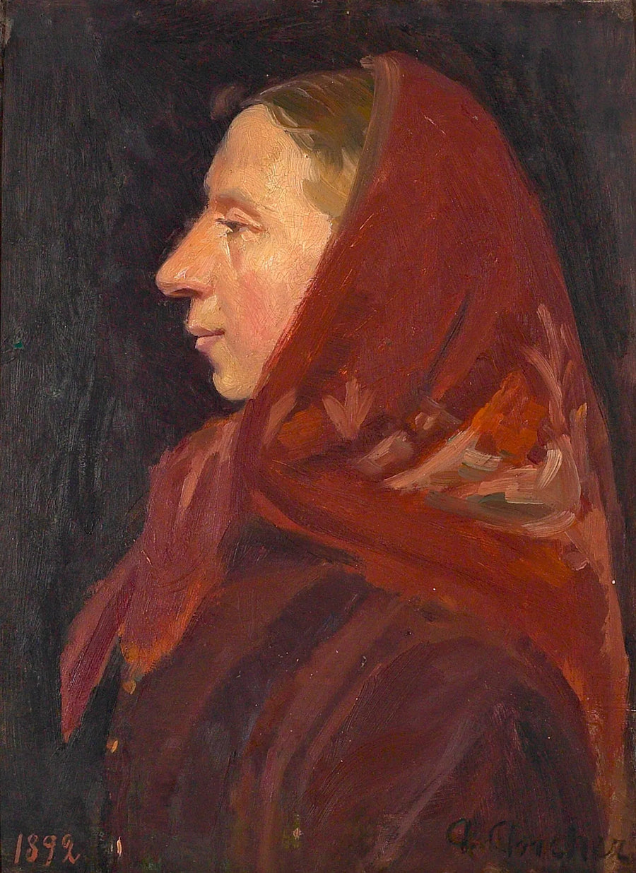 Porträt einer Frau mit rotem Kopftuch. – Anna Ancher