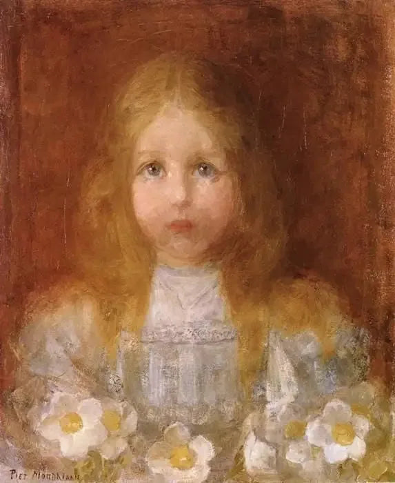 Porträt eines Mädchens mit Blumen - Piet Mondrian