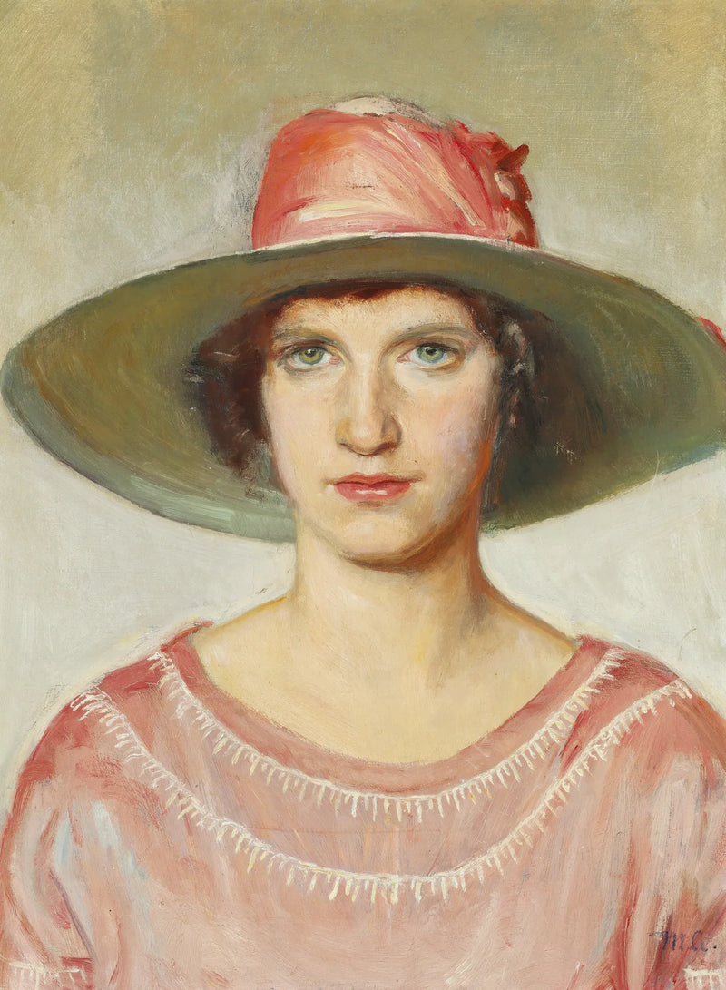Porträt eines Mädchens in einem rosa Kleid und einem mit einem rosa Band verzierten Strohhut - Michael Peter Ancher