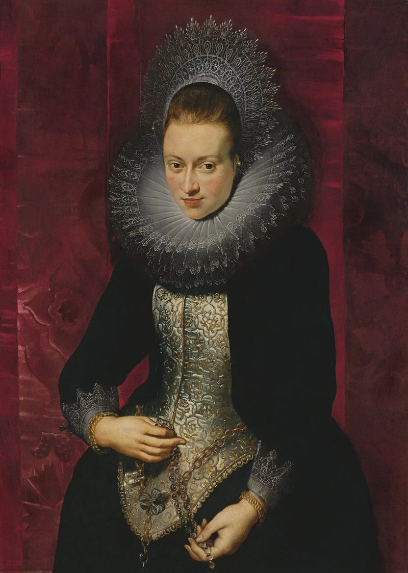 Porträt einer jungen Frau mit einem Rosenkranz - Peter Paul Rubens