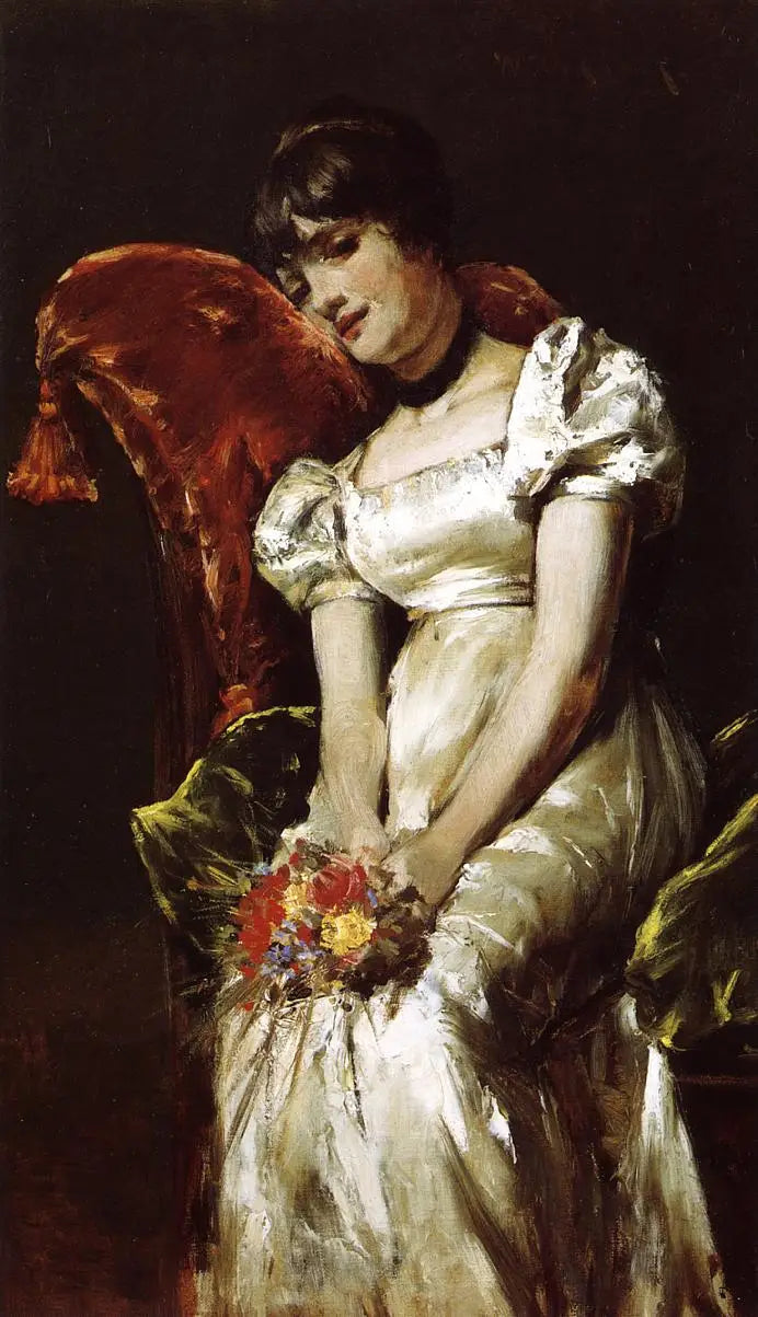 Portrait d'une jeune fille assise tenant un bouquet - Pierre-Auguste Renoir image 1 copie de tableau peinte à la main