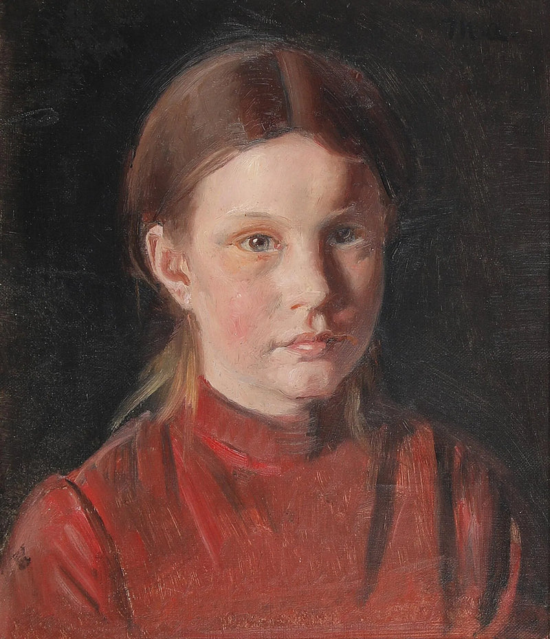 Porträt eines kleinen Mädchens in einem roten Kleid. – Michael Peter Ancher