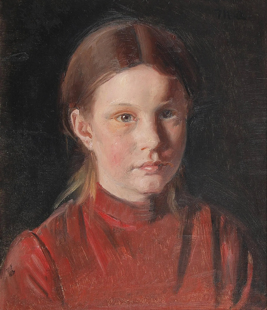 Porträt eines kleinen Mädchens in einem roten Kleid. – Michael Peter Ancher