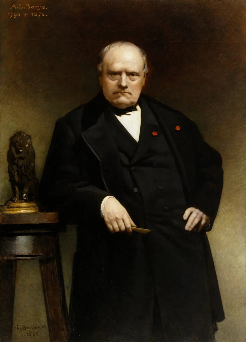 Portrait von Barye mit einem Wachsmodell des « Lion assis » - Léon Bonnat
