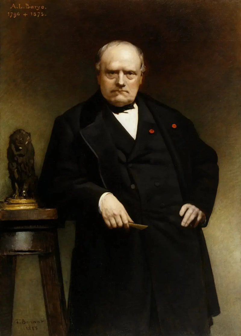Portrait von Barye mit einem Wachsmodell des « Lion assis » - Léon Bonnat
