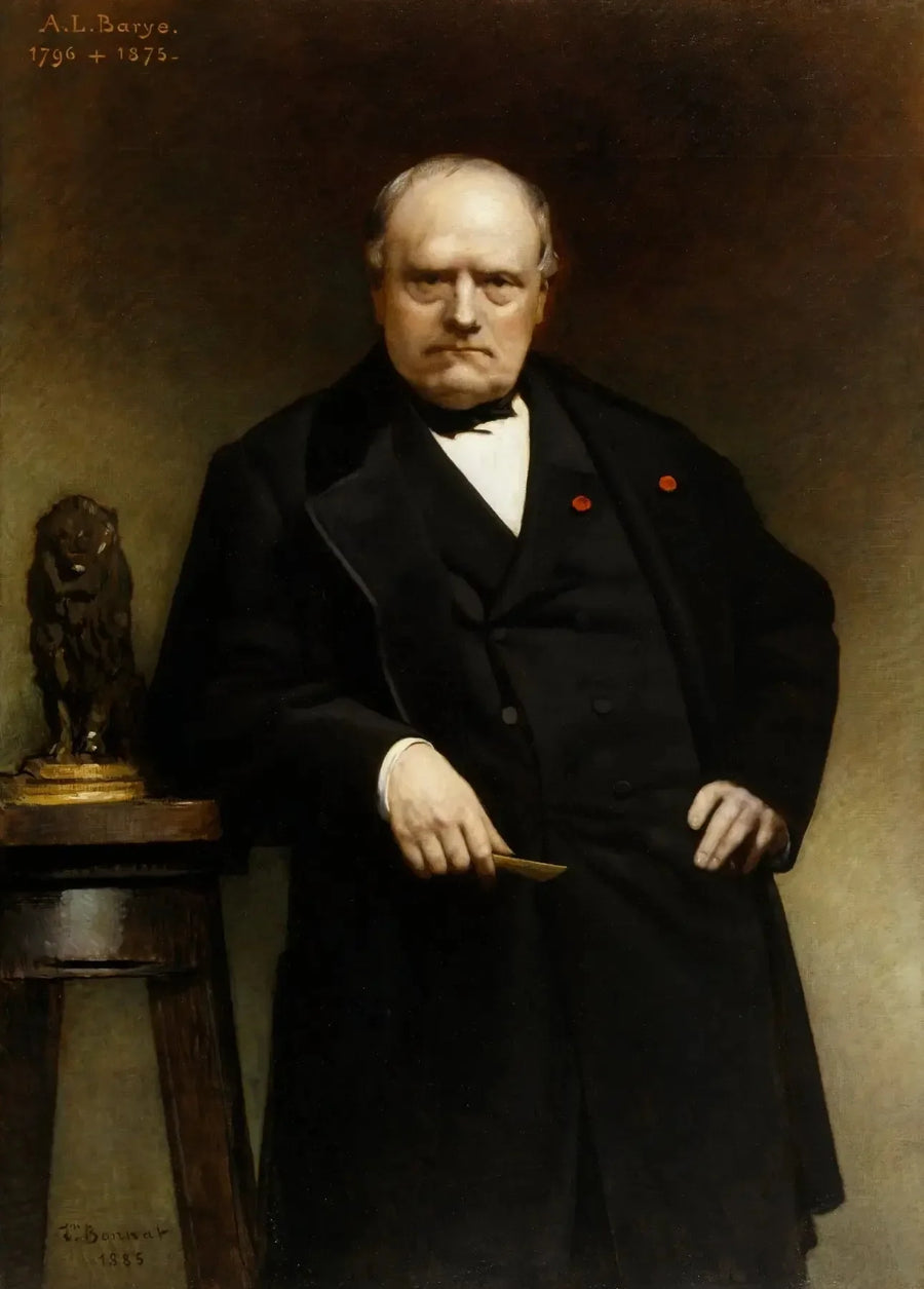 Portrait von Barye mit einem Wachsmodell des « Lion assis » - Léon Bonnat