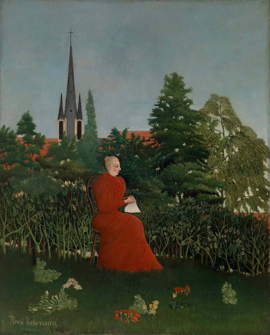 Portrait de femme dans un paysage - Henri Rousseau image 1 reproduction de peinture à l’huile