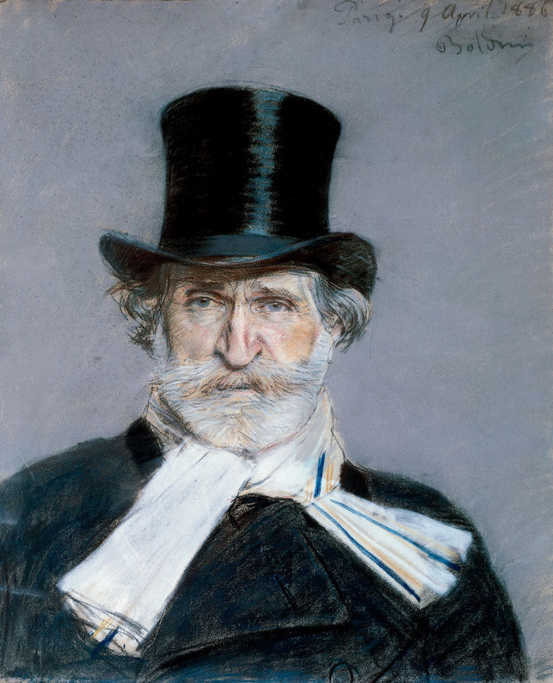 Porträt von Giuseppe Verdi mit weißem Schal und Zylinder - Giovanni Boldini