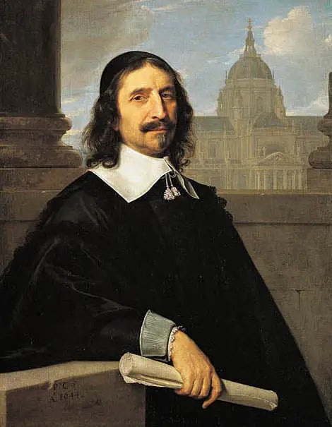 Portrait von Jacques Lemercier vor der Kapelle der Sorbonne, gebaut zwischen 1635 und 1653 - Philippe de Champaigne