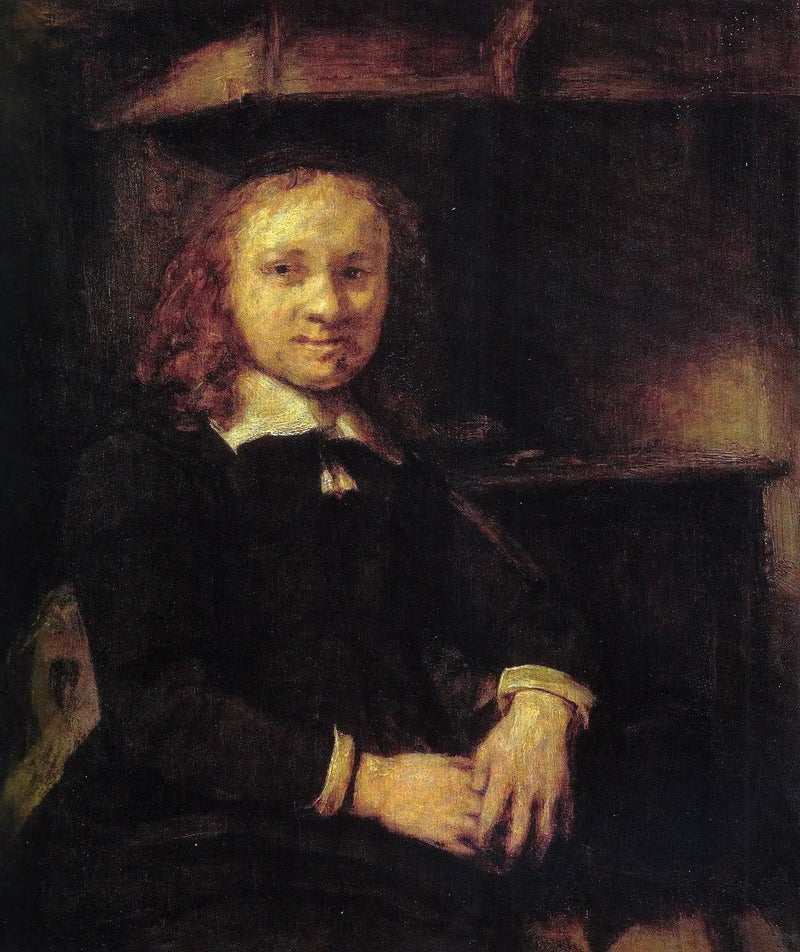 Porträt von Jan Boursse, sitzend neben einem Ofen - Rembrandt