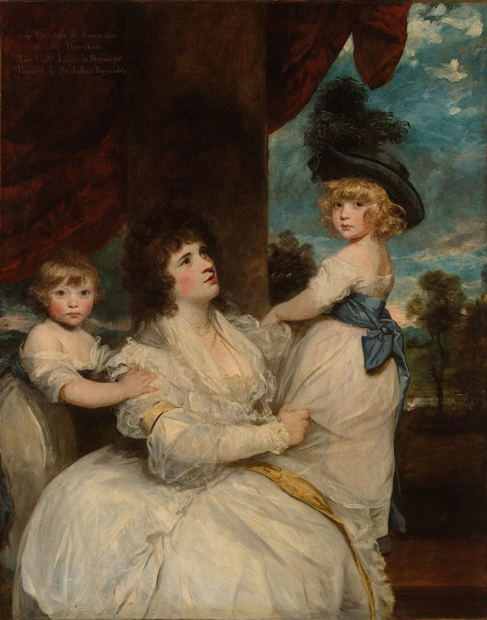 Portrait de Jane, comtesse de Harrington, avec ses fils, le vicomte Petersham et l'honorable Lincoln Stanhope - Joshua Reynolds image 1 reproduction réalisée par Alpha Reproduction