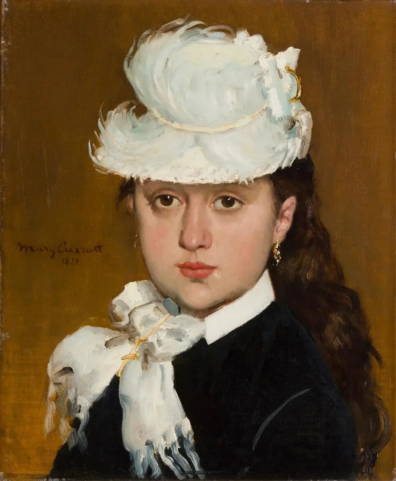 Porträt einer jungen Frau mit weißem Hut - Mary Cassatt