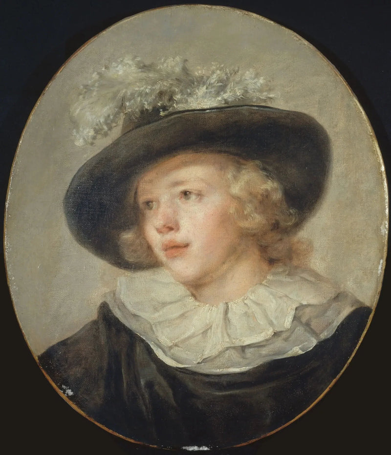 Portrait eines jungen Jungen mit einem Federhut - Jean-Honoré Fragonard