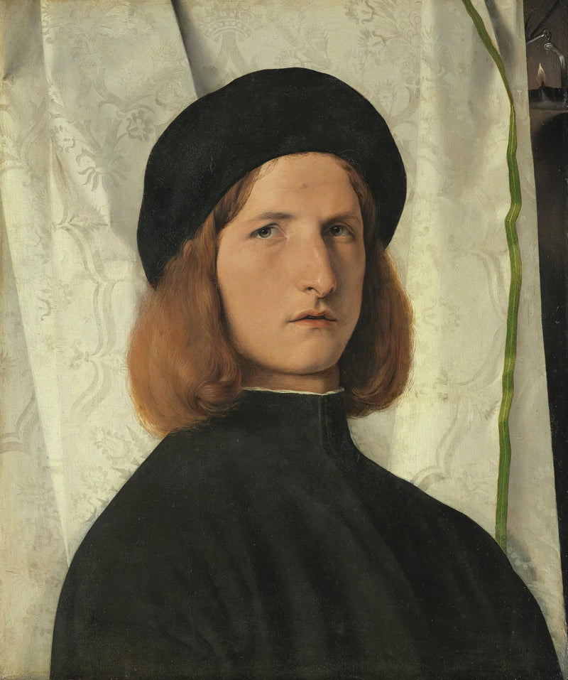 Porträt eines jungen Mannes mit Lampe - Lorenzo Lotto