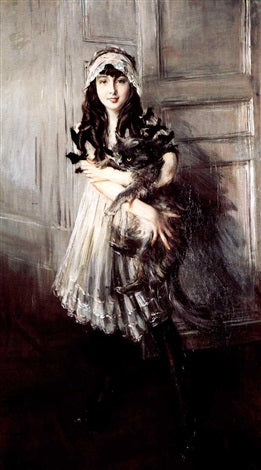 Porträt von Josefina Errazuriz Alvear mit einer Katze - Giovanni Boldini