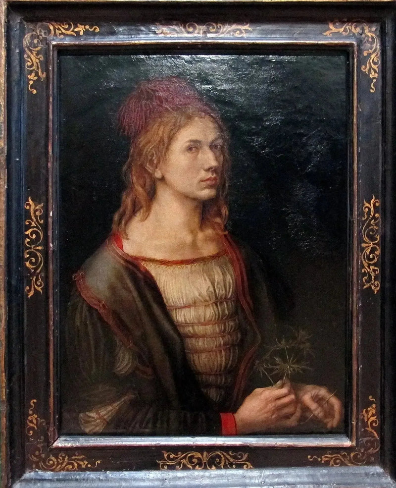Porträt des mietenden Künstlers mit einer Distel - Albrecht Dürer