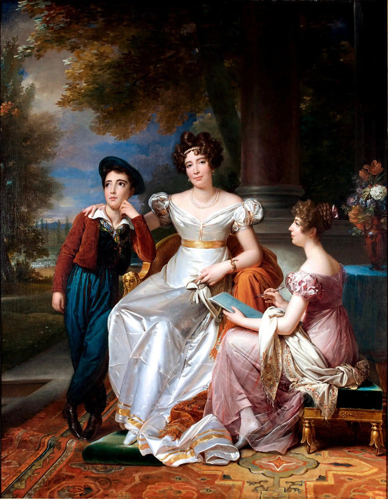 Portrait der Gräfin du Cayla mit ihren Kindern Ugoline und Ugolin auf der Terrasse des Château de Saint-Ouen - François Gérard