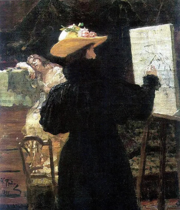Portrait der Prinzessin Maria Klavdievna Tenisheva während sie arbeitete - Ilya Repin