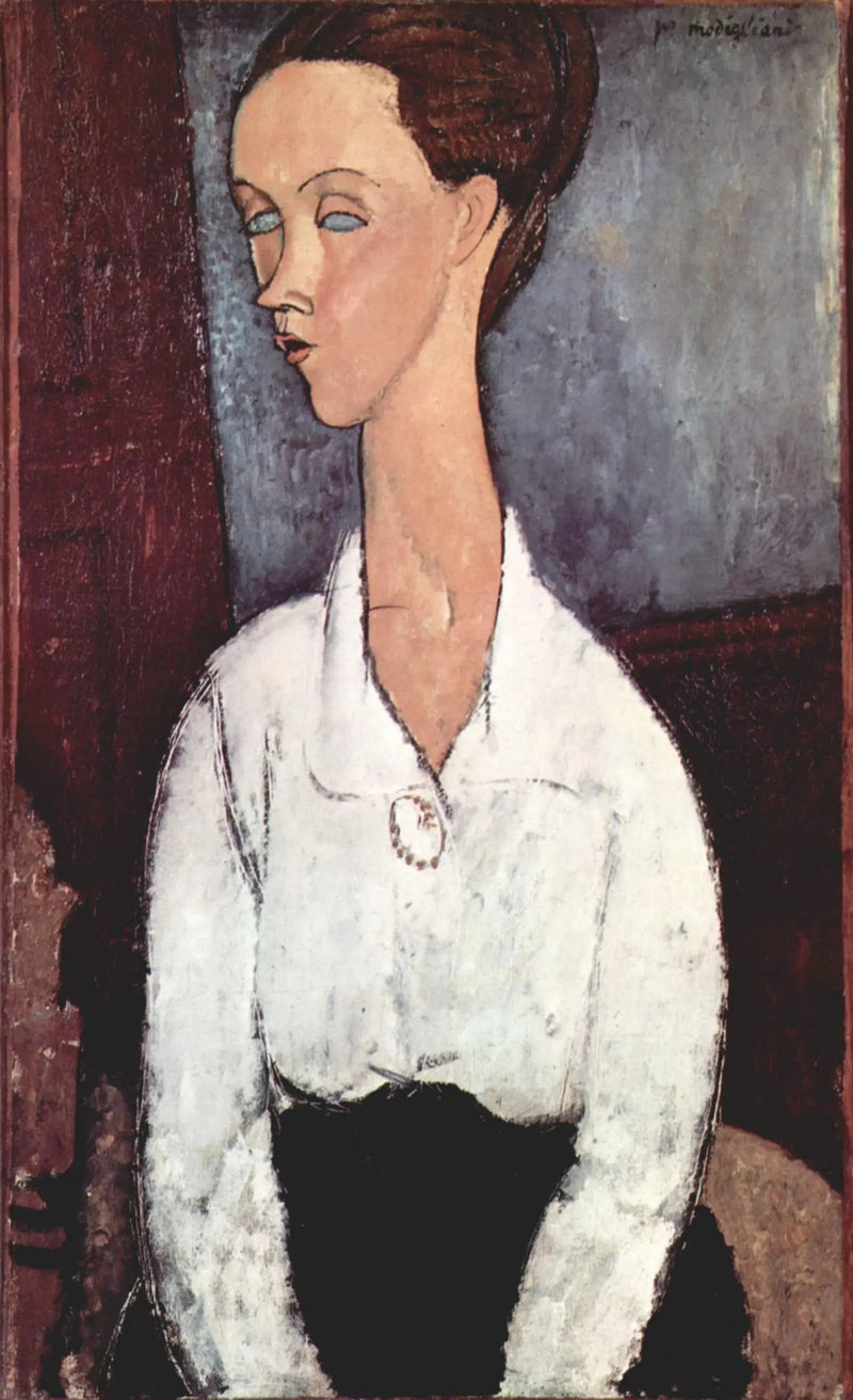 Porträt von Lunia Czechowska im weißen Blusenhemd - Amedeo Modigliani