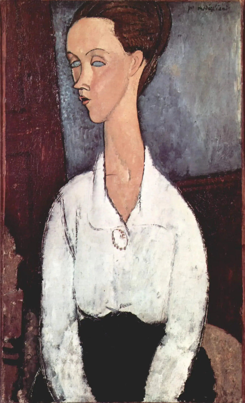 Porträt von Lunia Czechowska im weißen Blusenhemd - Amedeo Modigliani