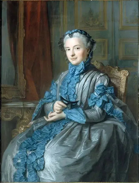Porträt von Madame la Présidente de Rieux in Ballkleidung, die eine Maske hält - Maurice-Quentin de La Tour