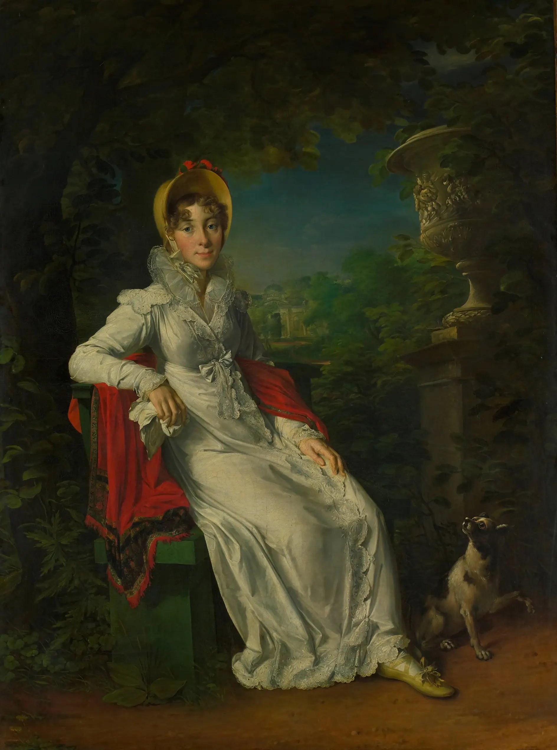 Portrait de Marie Caroline Ferdinande Louise de Naples, épouse de Charles Ferdinand, duc de Berry, dans le parc de Bagatelle au bois de Boulogne, Paris - François Gérard image 1 tableau peint à l’huile sur toile
