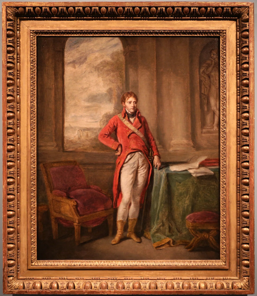 Porträt von Napoleon Bonaparte in der Kleidung des Ersten Konsuls, mit der Stadt Antwerpen im Hintergrund - Jean-Baptiste Greuze